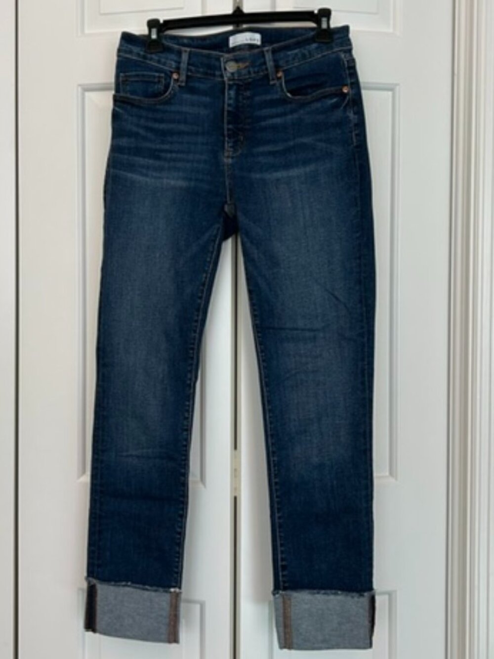LOFT Modern Straight Mid-Rise Crop Blue Jeans | Frayed Edge Cuffs | Size 6